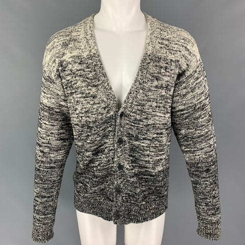 T by ALEXANDER WANG Size M Black White Marbled Cotton Blend V-Neck Sweater