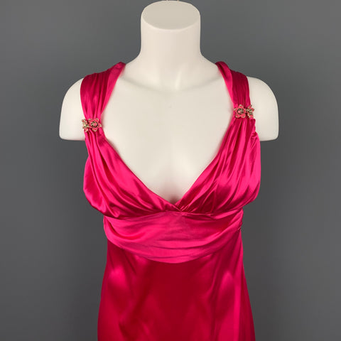 ROBERTO CAVALLI Taille 8 Robe de cocktail fourreau en soie satinée fuchsia