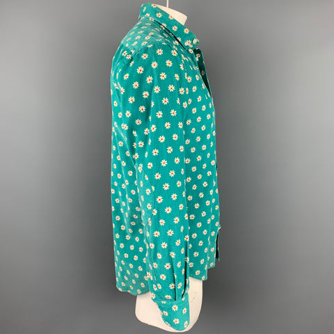 GITMAN BROS x OPENIING CEREMONY Size L Teal Floral Corduroy Button Up Long Sleeve Shirt