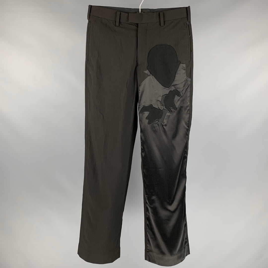 UNDERCOVER Size 30 Black Applique Wool Blend Apron Dress Pants