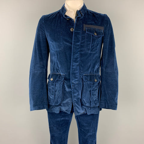 DRIES VAN NOTEN Size 40 Blue Cotton Patch Pocket Nehru Collar Set