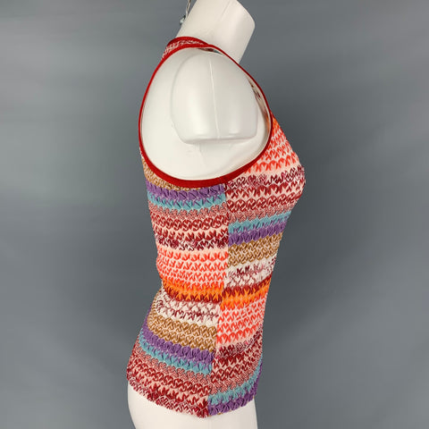 MISSONI Size 8 Red Multicolour Rayon Blend Wrinkled Tank Casual Top