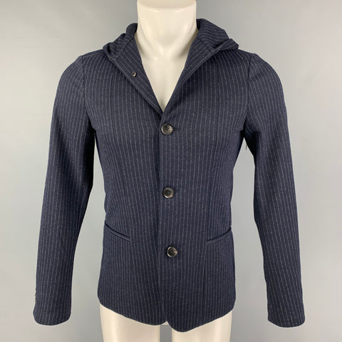 EMPORIO ARMANI Talla 34 Chaqueta con capucha a rayas gris marino