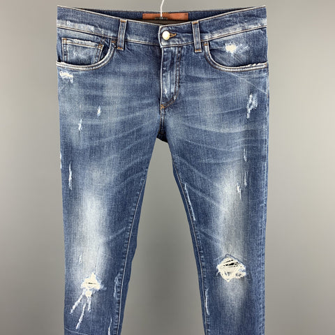 DOLCE & GABBANA Size 32 Indigo Distressed Denim Button Fly Jeans