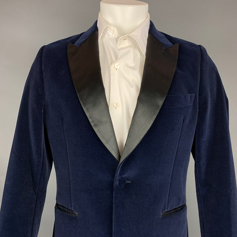 PAUL SMITH Soho Size 40 Regular Navy Cotton Velvet Peak Lapel Sport Coat