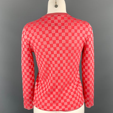 AKRIS Size 2 Pink Checkered Silk Blend Crew-Neck Pullover