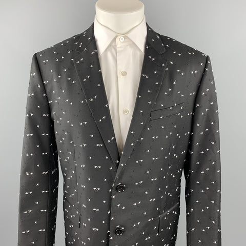 DIOR HOMME Pre-Fall 2017 Size 46 Black & White Textured Wool Notch Lapel Sport Coat
