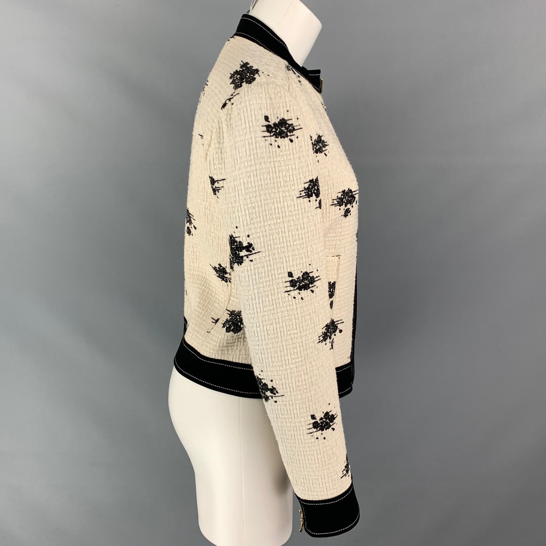 DEREK LAM Size 6 Cream Black Marbled Boucle Cotton Jacket