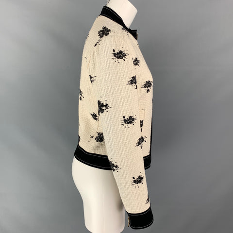 DEREK LAM Size 6 Cream Black Marbled Boucle Cotton Jacket