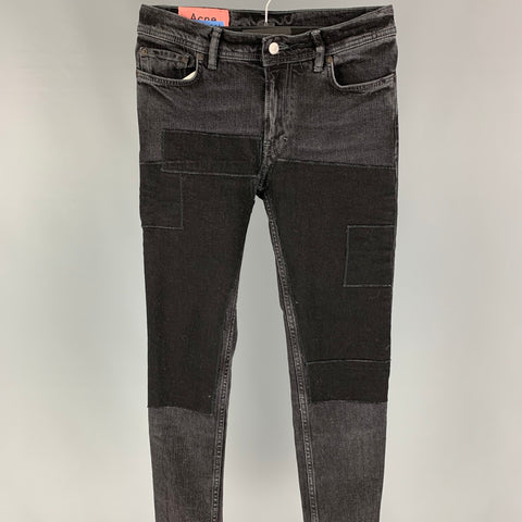 ACNE STUDIOS Size 29 Black Charcoal Cotton North Black Patch Slim Jeans
