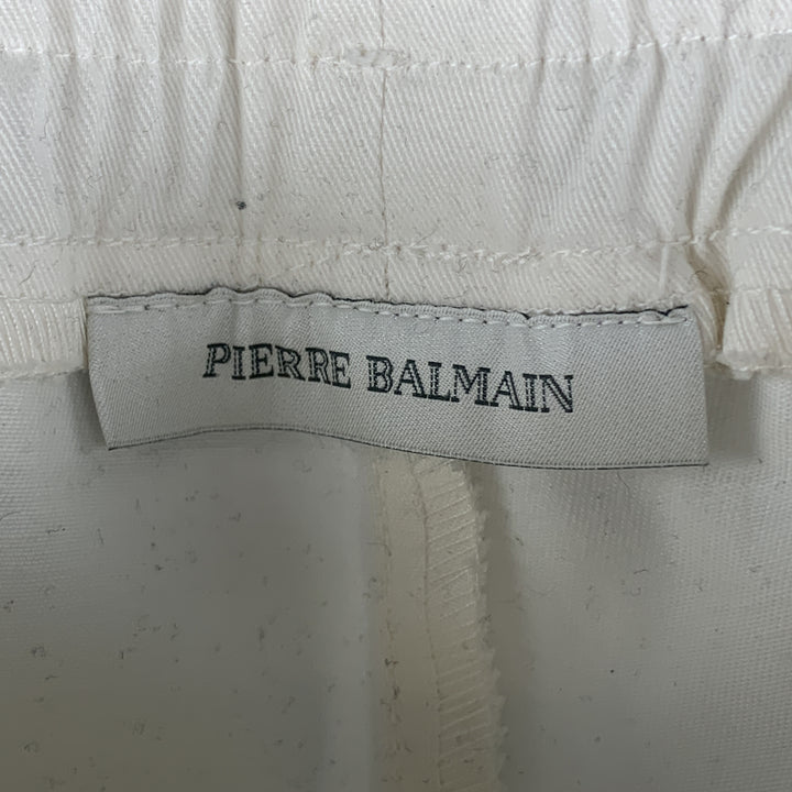 PIERRE BALMAIN Size 27 Cream Quilted Cotton Drawstring Casual Pants