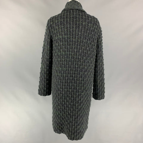 MISSONI Size 6 Charcoal & Green Knitted Wool / Mohair Open Front Coat