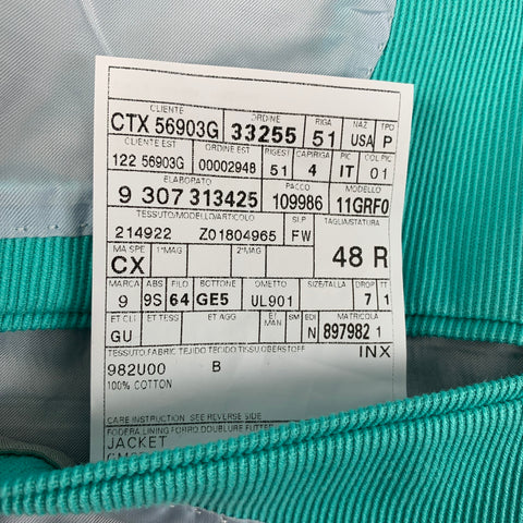 GUCCI Size 38 Teal Textured Cotton Notch Lapel Suit
