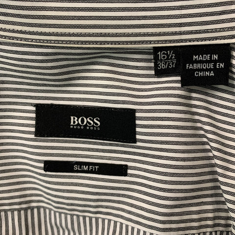 BOSS by HUGO BOSS Size L Black & White Stripe Cotton Long Sleeve Shirt