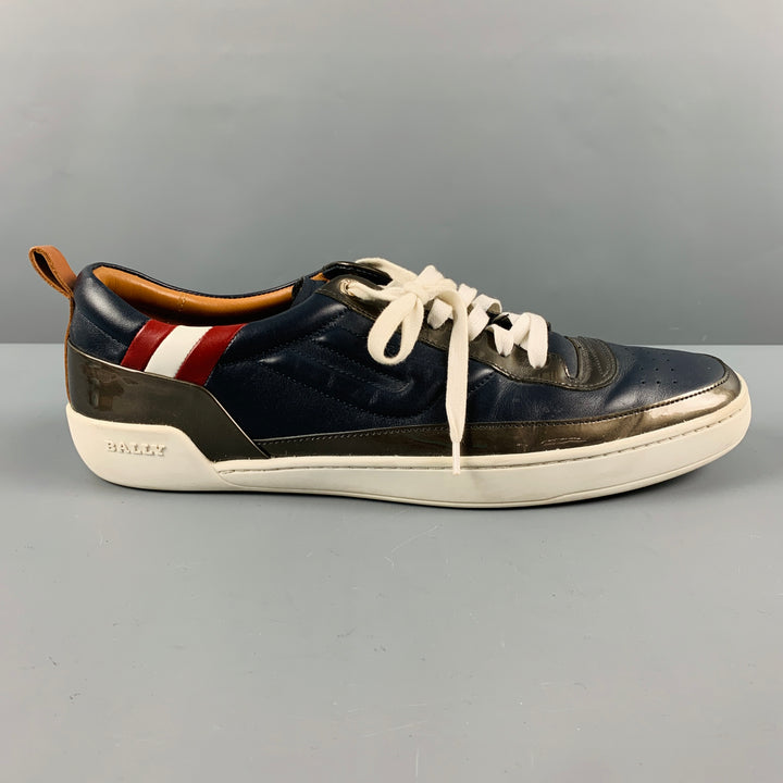 BALLY Size 12 Navy Red Leather Low Top Lace Up Shoes