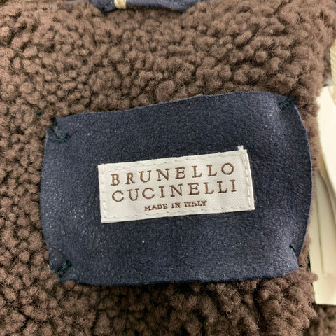 BRUNELLO CUCINELLI Size XL Navy Leather Zip & Buttons Jacket