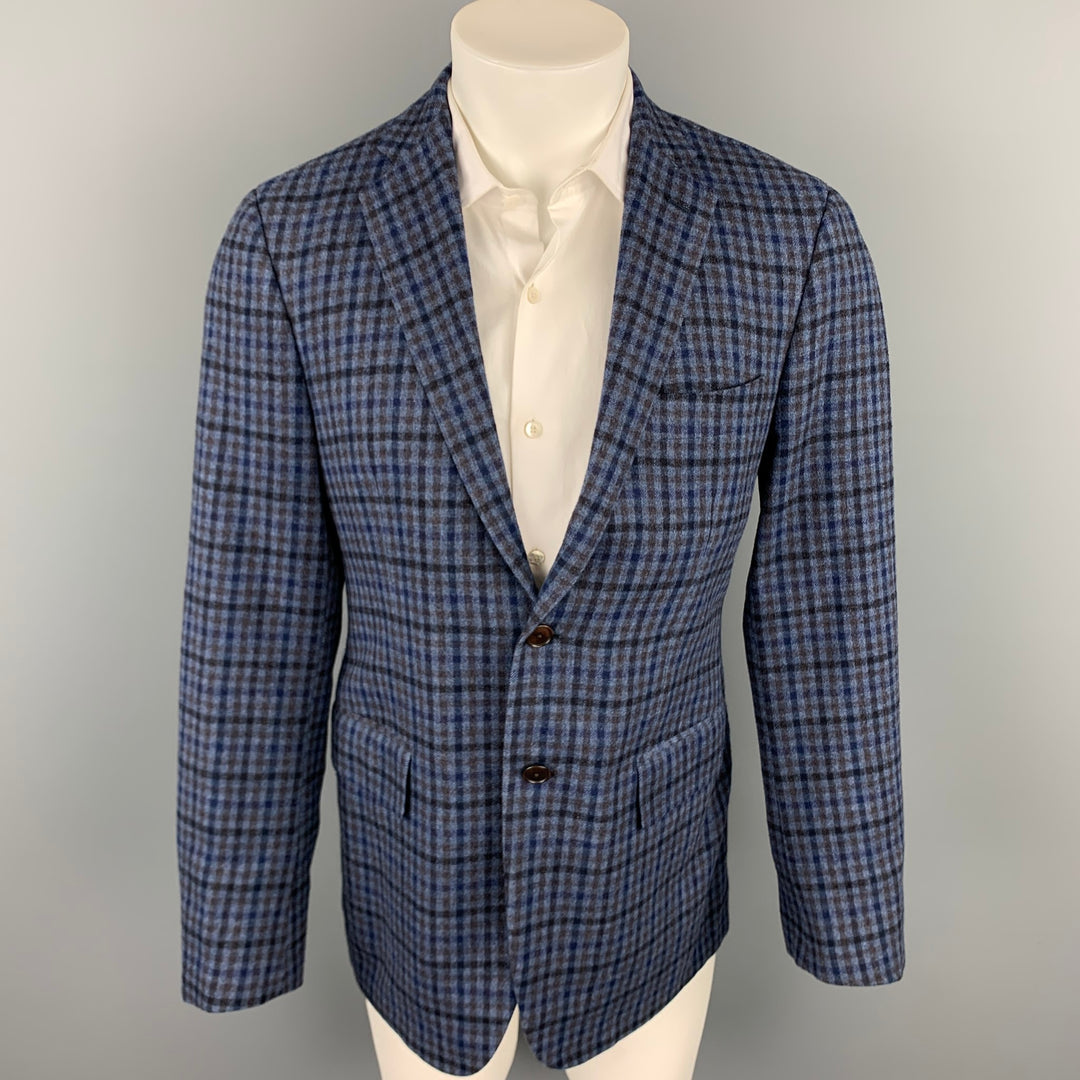 SARTORIA PARTENOPEA Size 40 Navy & Blue Plaid Wool / Cashmere Sport Coat