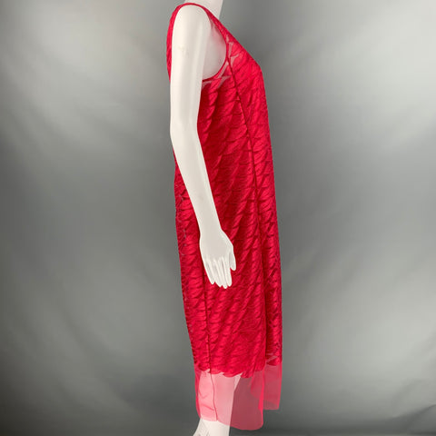 AKRIS Size 10 Red See Through Polyester Lace Sleeveless Dress