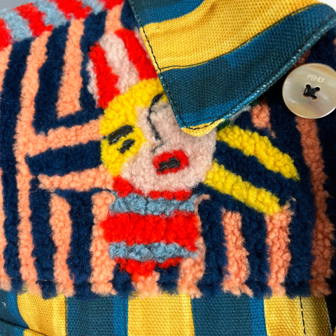 FENDI x JOHN BOOTH Size 40 Yellow Blue Stripe Cotton Lamb Fur Denim Jacket