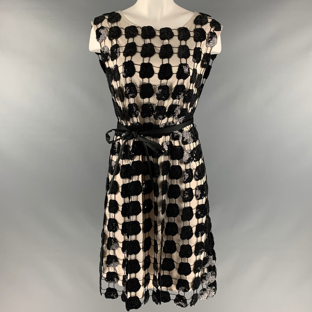EMPORIO ARMANI Size 4 Black Cream Polyester Sequined Sleeveless Cocktail Dress