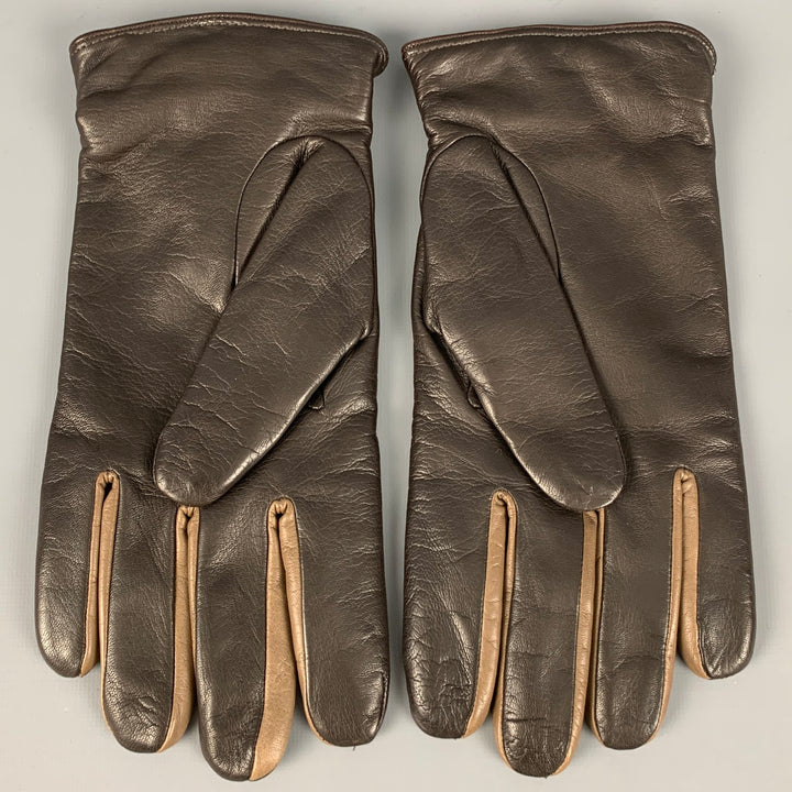 EMPORIO ARMANI Guantes de piel bicolor marrón talla L