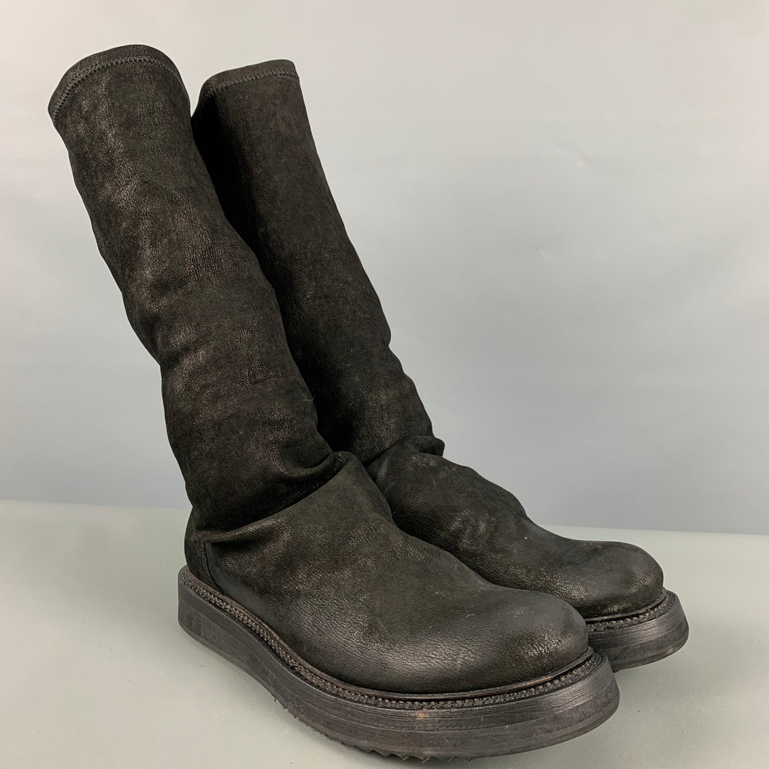RICK OWENS Size 7 Black Leather Boots