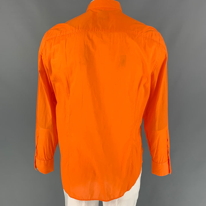 VERSACE COLLECTION Trend Size L Orange Cotton Button Up Long Sleeve Shirt