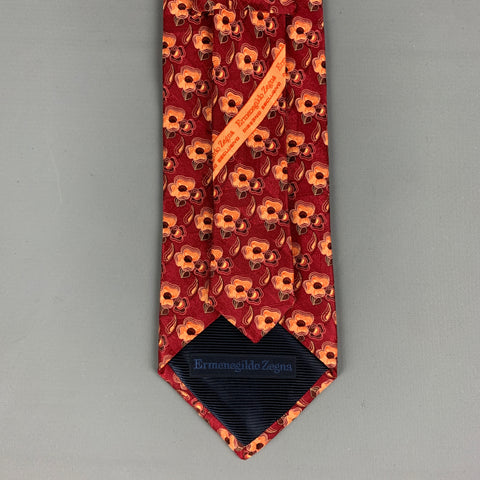 ERMENEGILDO ZEGNA Cravate en soie florale orange bordeaux