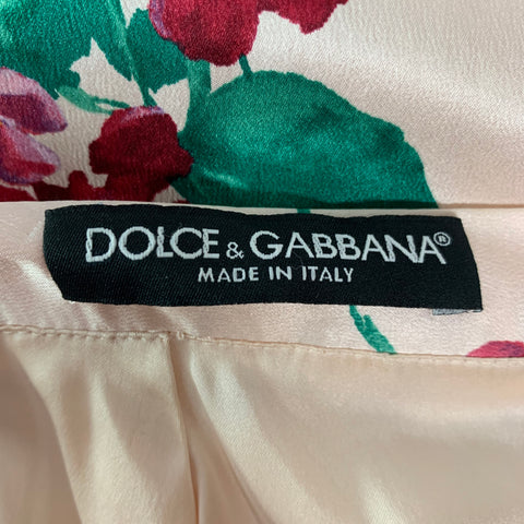 DOLCE & GABBANA Size 6 Blush &  Burgundy Silk and Spandex Floral Pencil Skirt