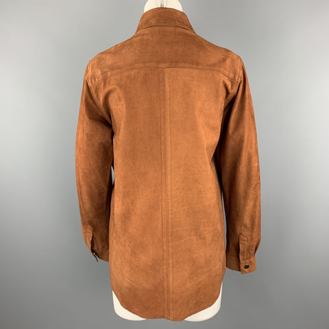 FRAME Brown Suede Size L Gold Metal Snaps Long Sleeve Shirt