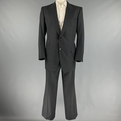 TOM FORD Taille 48 Costume long à revers en laine à fines rayures noires et grises