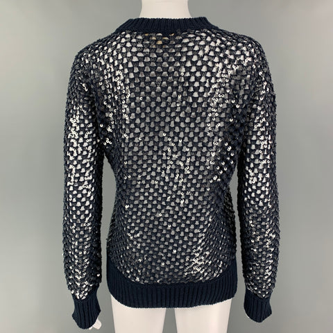 MICHAEL KORS Size M Navy Cashmere Sequined Crew-Neck Pullover