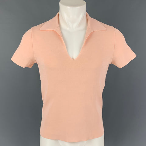 JEAN PAUL GAULTIER Size L Pale Pink Textured Polyester Short Sleeve Shirt