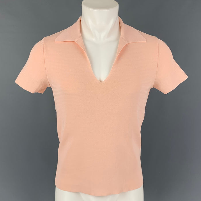 JEAN PAUL GAULTIER Size L Pale Pink Textured Polyester Short Sleeve Shirt