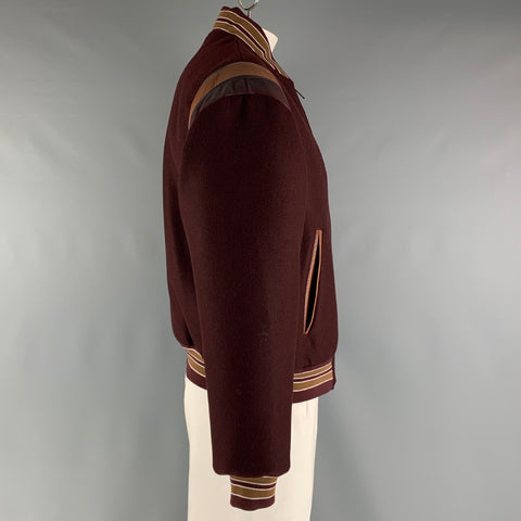 PRADA Size XL Burgundy Brown Wool Bomber Jacket