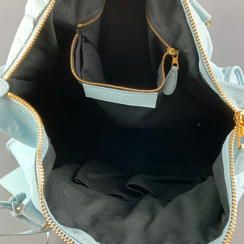 BALENCIAGA Light Blue Gold Tone Hardware Leather Bag