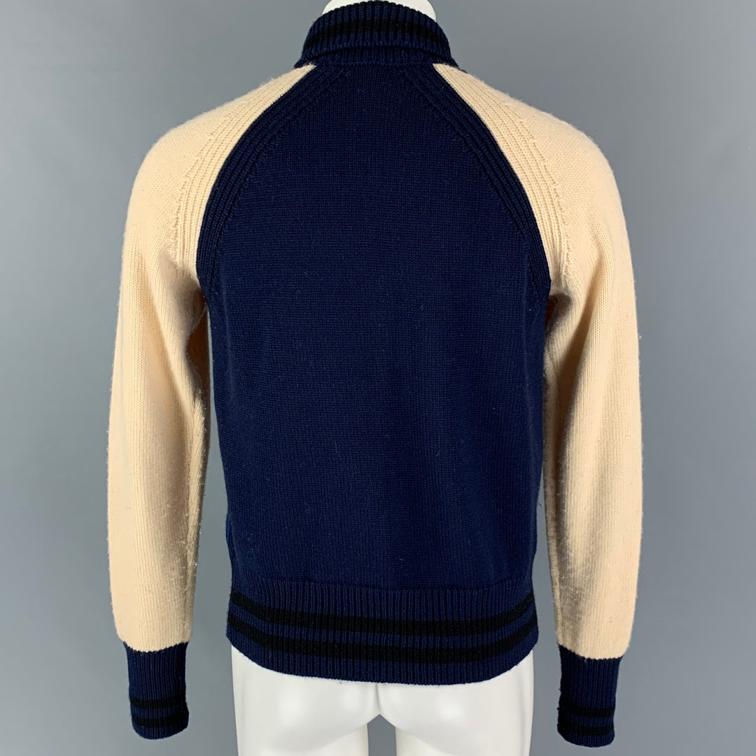 JUNYA WATANABE Size M Navy Beige Knitted Wool Zip Up Jacket