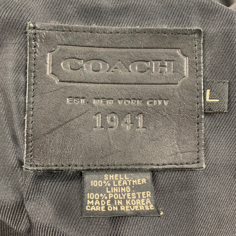 COACH Size L Black Leather Buttoned Coat