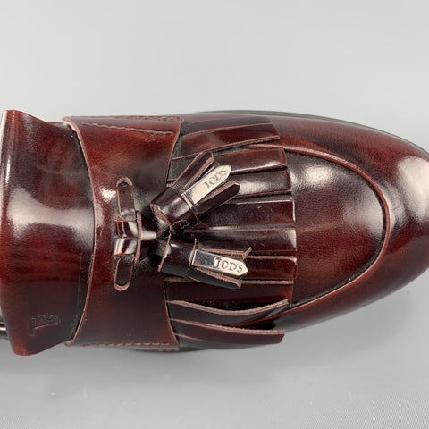 TOD'S Size 8.5 Burgundy Leather Tassels Loafers