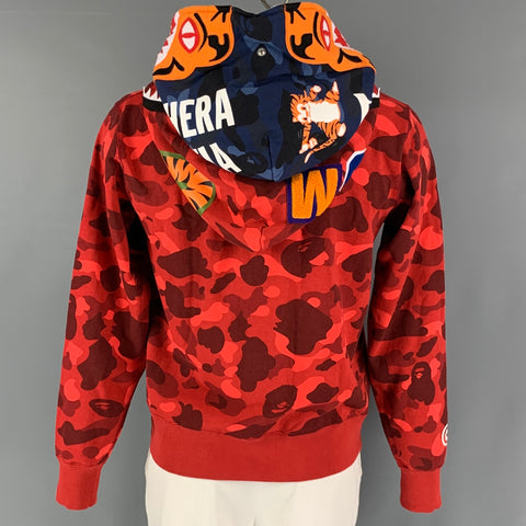 A BATHING APE Size L Red Blue Camo Cotton Hooded Sweatshirt