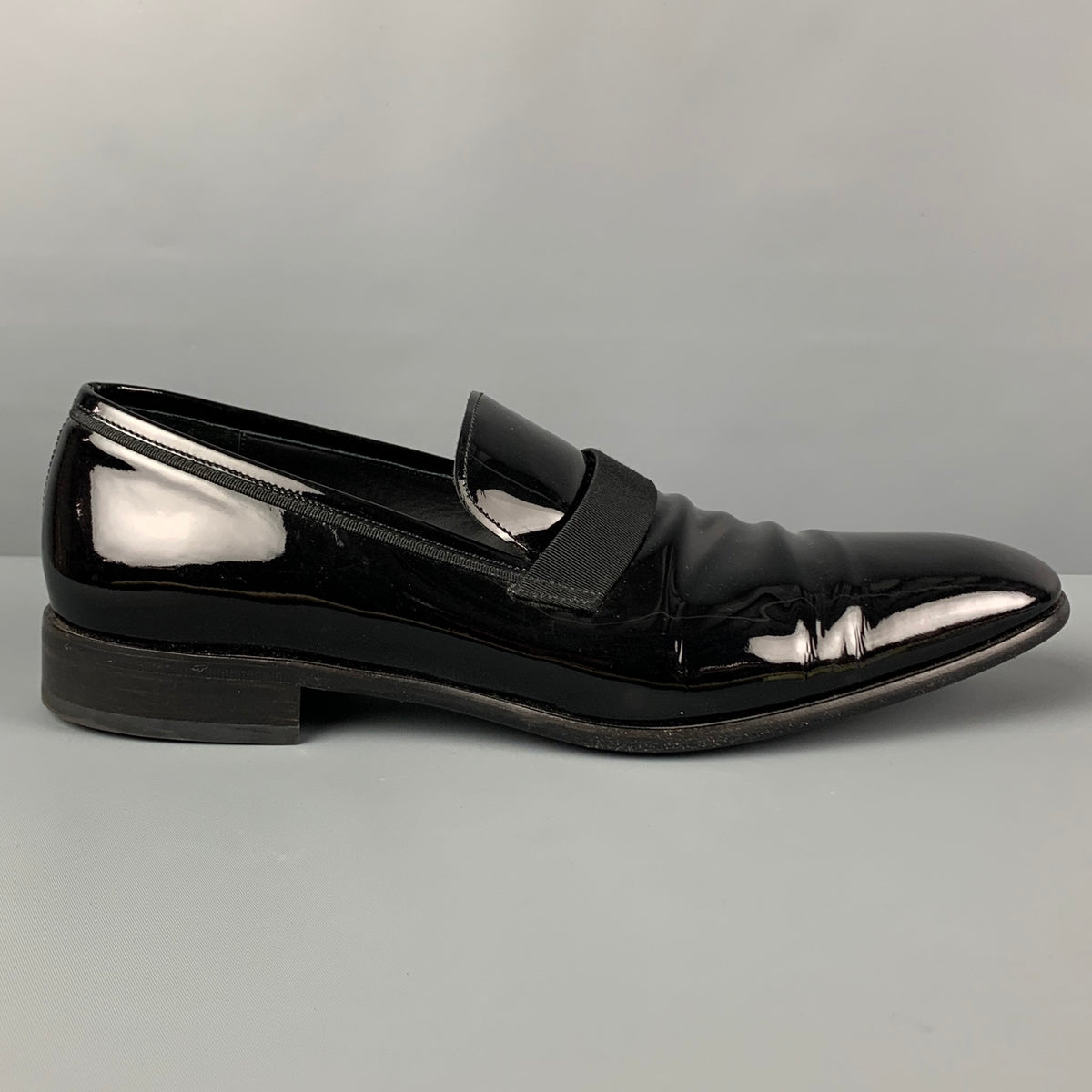SALVATORE FERRAGAMO Size 12 Black Patent Leather Tuxedo 