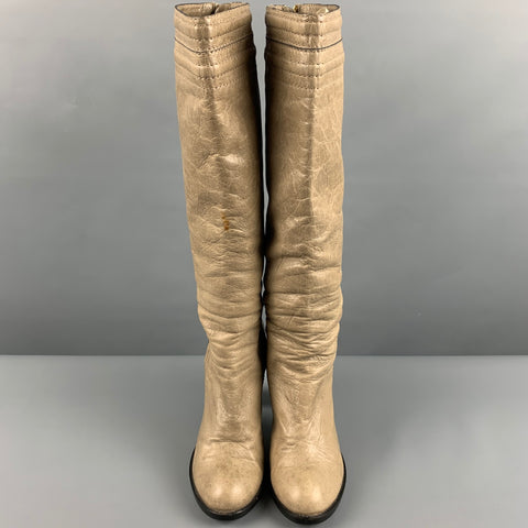 CHLOE Taille 8.5 Bottes hautes beiges à talons épais