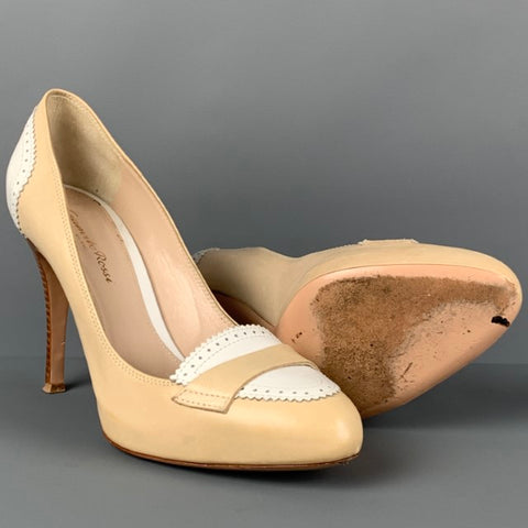 GIANVITO ROSSI Size 7 Beige Cream Leather Perforated Pumps