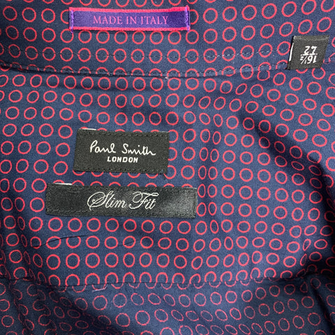 PAUL SMITH Size L Navy &  Fuchsia Dots Slim Fit Long Sleeve Shirt