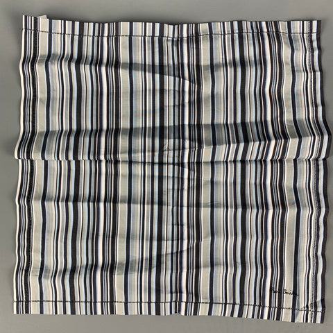 PAUL SMITH Grey Black Stripe Cotton Pocket Square
