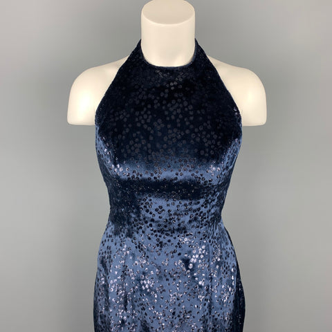 MICHAEL CASEY Taille 6 Navy Dot Print Velvet Cocktail Mini-robe dos ouvert