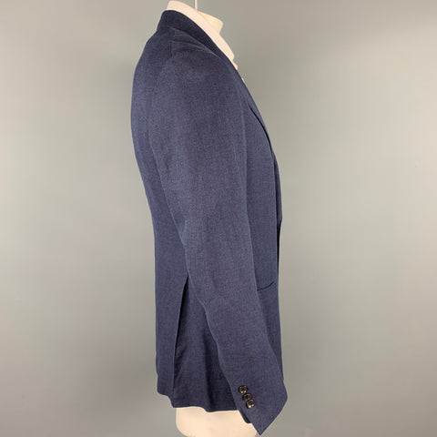 TOM FORD Size 42 Navy Woven Linen Blend Peak Lapel Sport Coat