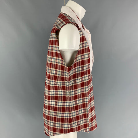 MCQ by ALEXANDER MCQUEEN Size S Burgundy White Plaid Short Sleeve Shirt