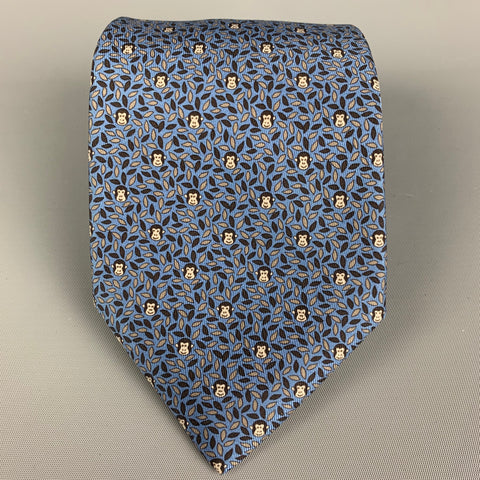 HERMES 5439 FA Blue Silk Tie