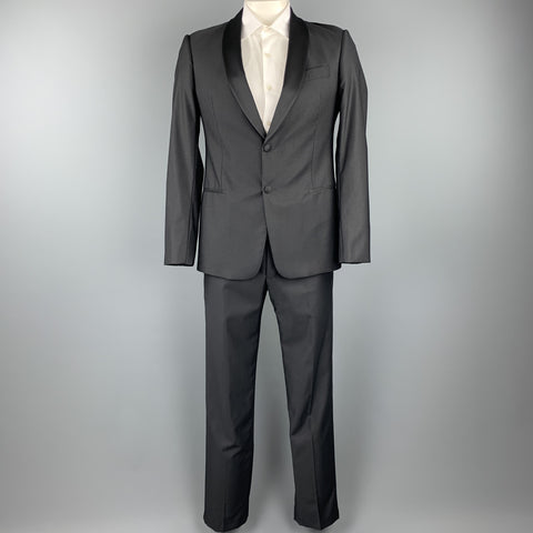 ARMANI COLLEZIONI Size 40 Black Wool / Silk Shawl Collar Tuxedo Suit